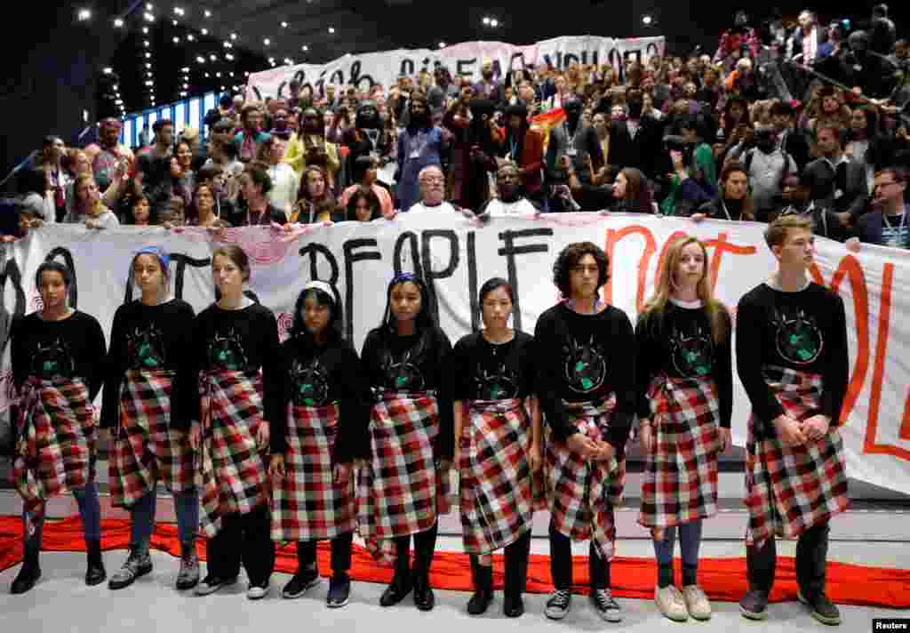 Children take part in a Global Campaign to Demand Climate Justice demonstration before the final session of the COP24 U.N. Climate Change Conference 2018 in Katowice, Poland.