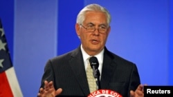 U.S. Secretary of State Rex Tillerson speaks during a news conference in Bogota, Colombia, Feb. 6, 2018