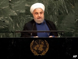 Iranian President Hassan Rouhani speaks during the United Nations General Assembly at U.N. headquarters in New York, Sept. 20, 2017.