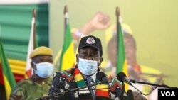 Zimbabwe President Emmerson Mnangagwa speaks at an annual conference of the ruling ZANU-PF party in Bindura, 80 kilometers north of Zimbabwe’s capital Harare, Oct. 30, 2021. (Columbus Mavhunga/VOA)