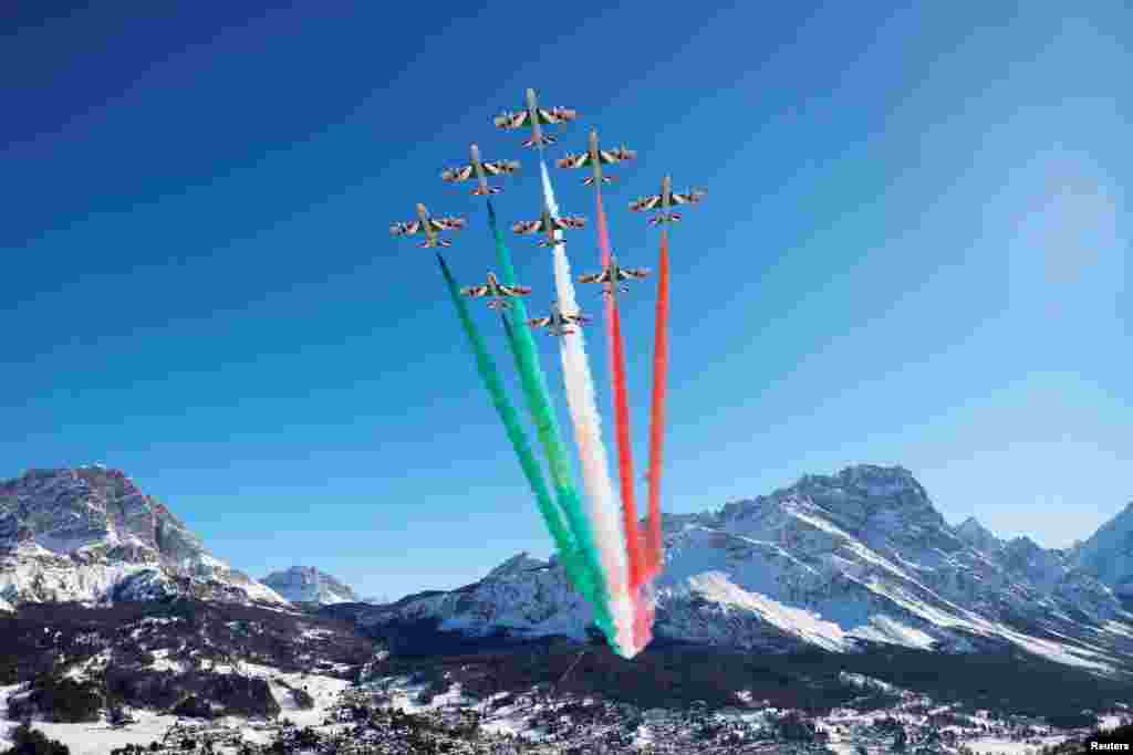 The aerobatic demonstration team of the Italian Air Force, The Frecce Tricolori (&quot;Tricolor Arrows&quot;), performs before the start of the Alpine World Ski Championships in&nbsp;Cortina d&#39;Ampezzo, Italy.