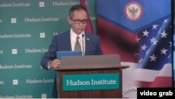 Duta Besar Indonesia untuk Amerika Serikat, Mahendra Siregar, saat memberikan sambutan pada acara diskusi di Hudson Institute, Washington, D.C., 9 Juli 2019. (Foto: videograb/Hudson Institute)