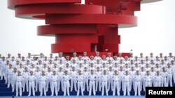 中國海軍在青島慶祝人民解放軍海軍建軍70週年。 (2019年4月22日)