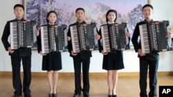 Young accordion players from the prestigious Kum Song Music School perform in Pyongyang, North Korea.