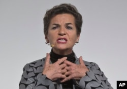 U.N. climate chief Christiana Figueres speaks during the "Action Day", at the COP21, United Nations Climate Change Conference, in Le Bourget north of Paris, France, Dec. 5, 2015.