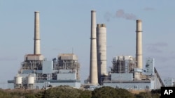 FILE- The Fayette Power Project, a coal-fired power plant, is shown in Ellinger, Texas, Dec. 15, 2010. Some environmentalists, ranchers and scientists linked tree deaths in the area to sulfur dioxide emissions from the plant.
