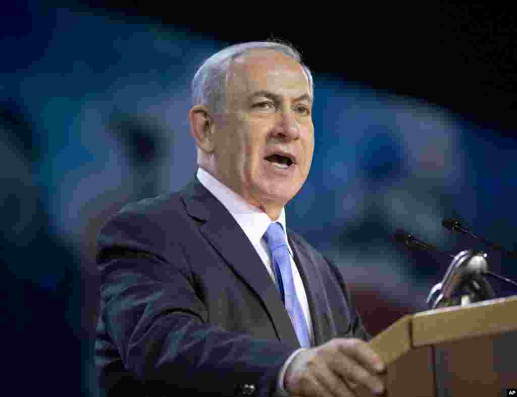 Israeli Prime Minister Benjamin Netanyahu speaks at the American Israel Public Affairs Committee (AIPAC) Policy Conference in Washington, March 2, 2015.