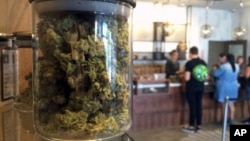 FILE - In this April 20, 2016, photo, customers buy products at the Harvest Medical Marijuana Dispensary in San Francisco. In November, the state's voters will decide whether to legalize the drug's recreational use.