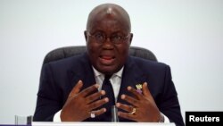  Le président du Ghana, Nana Addo Dankwa Akufo-Addo, lors d'une conférence de presse à Londres, le 20 avril 2018. REUTERS/Hannah McKay