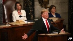 Speaker of the House Nancy Pelosi (D-CA) watches as U.S. President Donald Trump delivers his second State of the Union address to a joint session of the U.S. Congress in the House Chamber of the U.S. Capitol on Capitol Hill in Washington Feb. 5, 2019. 