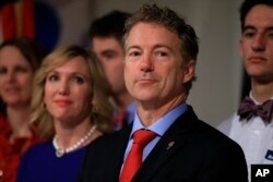 FILE - Then-Republican presidential candidate Rand Paul, R-Ky, is shown in Des Moines, Iowa, Feb. 1, 2016.