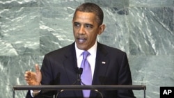 25일 유엔 총회에서 연설하는 바락 오바마 미국 대통령.