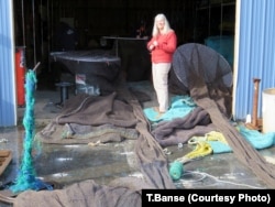 Sara Skamser now runs the commercial fishing net shop Foulweather Trawl at the Port of Newport, Oregon