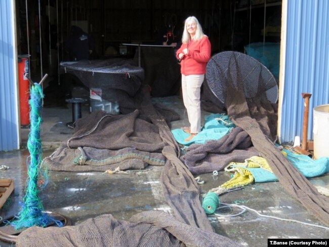 Sara Skamser now runs the commercial fishing net shop Foulweather Trawl at the Port of Newport, Oregon