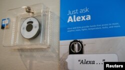 Prompts on how to use Amazon's Alexa personal assistant are seen in an Amazon "experience center" in Vallejo, California, May 8, 2018. 