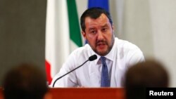 Italy's Interior Minister Matteo Salvini speaks during a news conference at the Viminale in Rome, Italy, June 25, 2018. 
