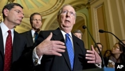 Senate Minority Leader Mitch McConnell speaks with reporters on Capitol Hill, Nov. 27, 2012.