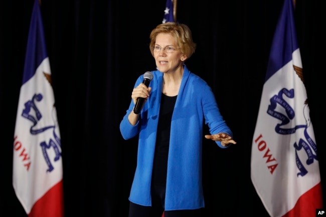 Sen. Elizabeth Warren, D-Mass., speaks to local residents during an organizing event, Feb. 10, 2019, in Cedar Rapids, Iowa.