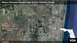 ສະຖານທີ່ເກີດເຫດ ໂຮງຮຽນມັດທະຍົມປາຍ Marjory Stoneman Douglas High School, ເມືອງ Parkland, ລັດ Florida