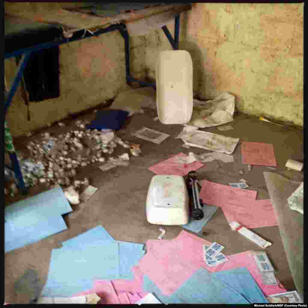 An infant scale lies broken amid patient records and medical supplies at Leer Hospital in Unity state, South Sudan. Doctors Without Borders says the hospital was vandalized something between the end of January and early February. 