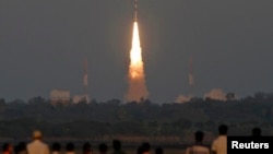 India's Polar Satellite Launch Vehicle (PSLV) C-20 blasts off, carrying Indo-French satellite SARAL from the Satish Dhawan space centre at Sriharikota, north of the southern Indian city of Chennai, February 25, 2013. 