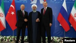 Владимир Путин, Хасан Рухани, Реджеп Тайип Эрдоган. Тегеран, Иран. 7 сентября 2018 г. (архивное фото) 