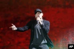 Rapper Eminem performs at Yankee Stadium in New York. , September 13, 2010.