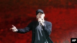 Rapper Eminem performs at Yankee Stadium in New York, September 13, 2010.