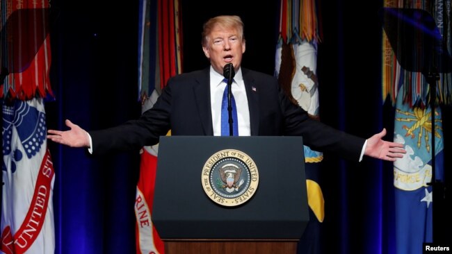 FILE - U.S. President Donald Trump participates in the Missile Defense Review announcement at the Pentagon in Arlington, Va., Jan. 17, 2019.