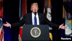 FILE - U.S. President Donald Trump participates in the Missile Defense Review announcement at the Pentagon in Arlington, Va., Jan. 17, 2019. 