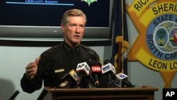 In this image taken from video, Richland County Sheriff Leon Lott speaks during a news conference regarding Deputy Ben Fields in Columbia, S.C., October 28, 2015. 