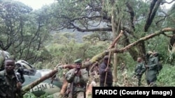 L’un de deux hélicoptères Mi-24 de Forces armées de la RDC retrouvés après deux crashs dans le nord-est de la RDC, Nord-Kivu, 31 janvier 2017. Crédit/FRADC