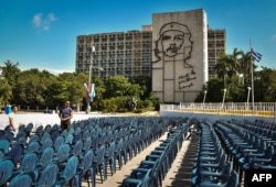 View of Revolution Square where the Pope Francis will celebrate a mass, in Havana, Sept. 18, 2015.