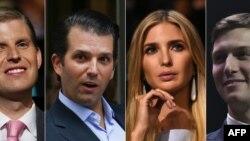 This combination of pictures created on Nov. 11, 2016 shows (From L to R) recent portraits President-elect children Eric Trump, Donald Trump Jr, Ivanka Trump and her husband Jared Kushner.