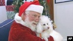 Santa Claus poses for pictures with pets to help raise money for the Washington Humane Society