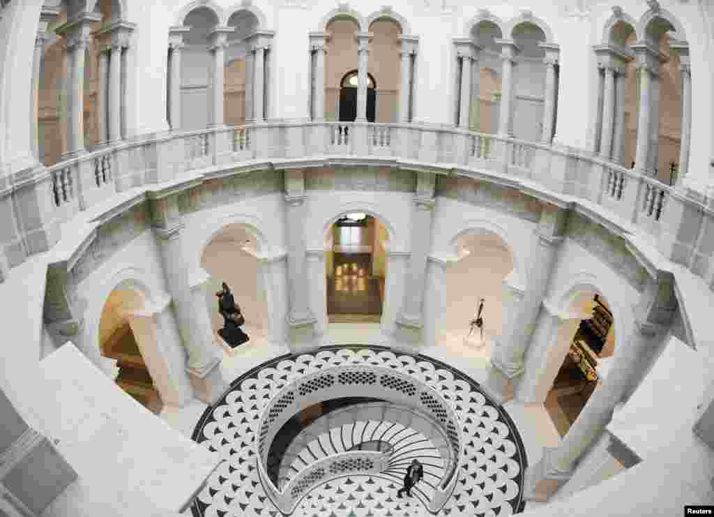 The circular balcony, closed since the 1920s, and a new spiral staircase, are seen at Tate Britain in central London.