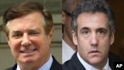 From left, Paul Manafort, former campaign chairman for the Donald Trump presidential campaign, and Michael Cohen, Trump's former personal lawyer.