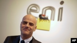 FILE - Italian energy giant Eni, whose CEO is Claudio Descalzi, announced it has discovered a "supergiant" natural gas field off Egypt. A company statement is calling it the "largest-ever" found in the Mediterranean Sea.