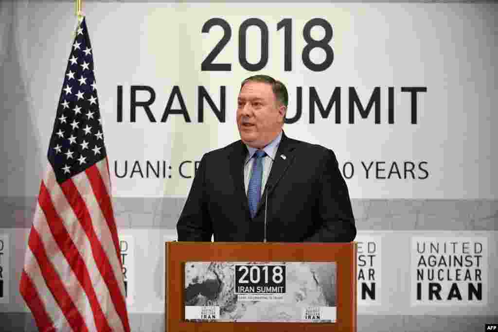 سخنرانی مایک پمپئو، وزیر خارجه آمریکا در نشست اتحاد علیه ایران هسته&zwnj;ای در نیویورک. او گفت فشار بر ایران تا پایان حمایت از تروریسم ادامه میابد.