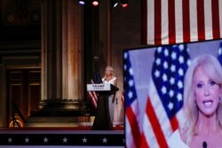 White House counselor Kellyanne Conway delivers a pre-recorded address to the largely virtual 2020 Republican National Convention, August 26, 2020.