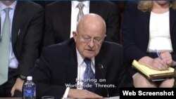جیمز کلپر رئیس اطلاعات ملی ایالات متحده در نشست کمیته نیروهای مسلح سنا با عنوان "تهدیدهای جهانی" - ۲۰ بهمن ۱۳۹۴