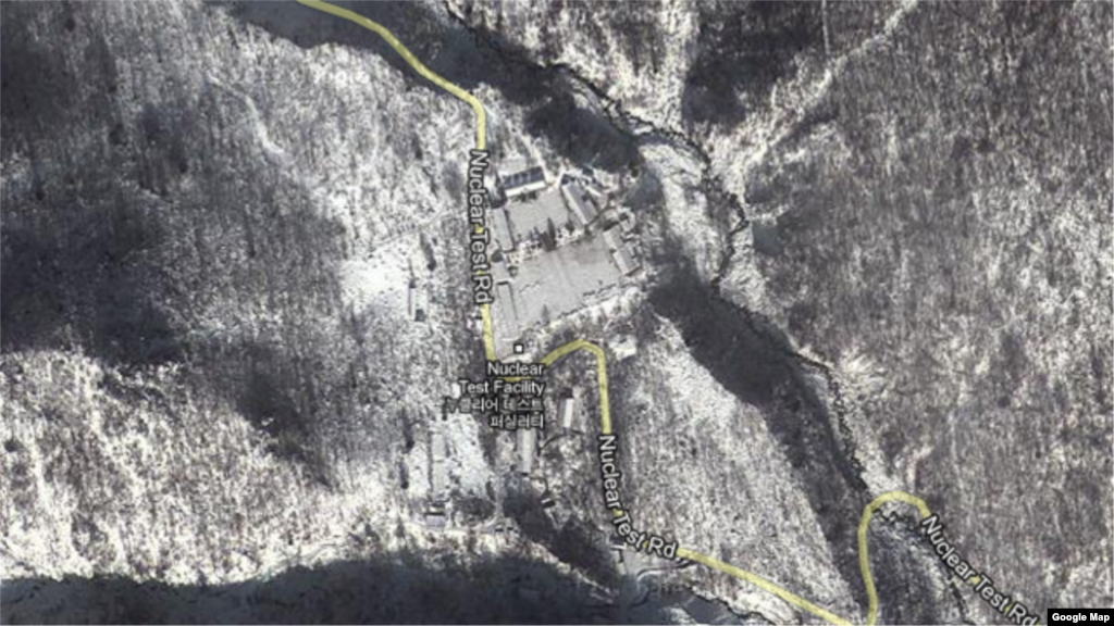 Gambar satelit Google Maps untuk tempat fasilitas uji coba nuklir Korea Utara. 