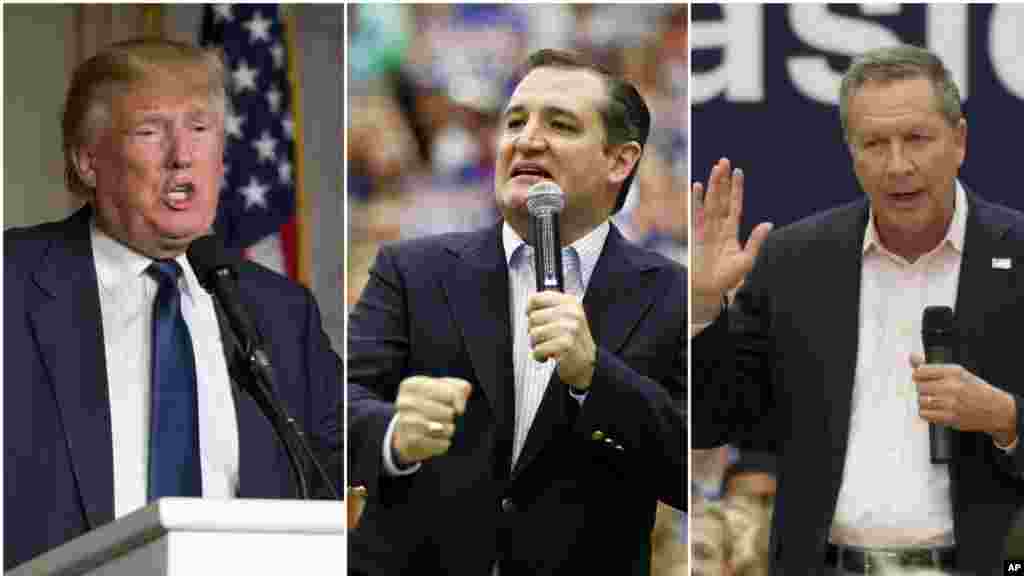 Les trois candidats republicaine Donald Trump, Ted Cruz, John Kasich restant toujous dans la course pour le poste présidentielle.