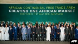 FILE - The African Heads of States and Governments pose during African Union (AU) Summit for the agreement to establish the African Continental Free Trade Area in Kigali, Rwanda, March 21, 2018.
