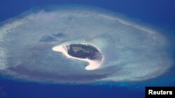 An aerial view of uninhabited island of Spratlys in the disputed South China Sea, April 21, 2017. 