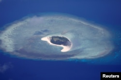 An aerial view of uninhabited island of Spratlys in the disputed South China Sea, April 21, 2017.