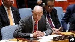 Dutch Foreign Minister Stef Blok addresses a meeting of the United Nations Security Council during the 73rd session of the U.N. General Assembly, at U.N. headquarters, Sept. 27, 2018. 