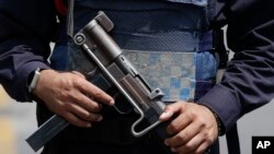 FILE - A federal police officer stands guard.