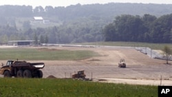 Construction continues in the plaza area of the permanent Flight 93 Memorial site, July 22, 2011, in Shanksville, Pennsylvania
