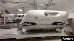 A prototype hyper loop pod is seen at the Virgin Hyperloop facility near Las Vegas, Nevada, on May 5, 2021. (REUTERS/Mike Blake)